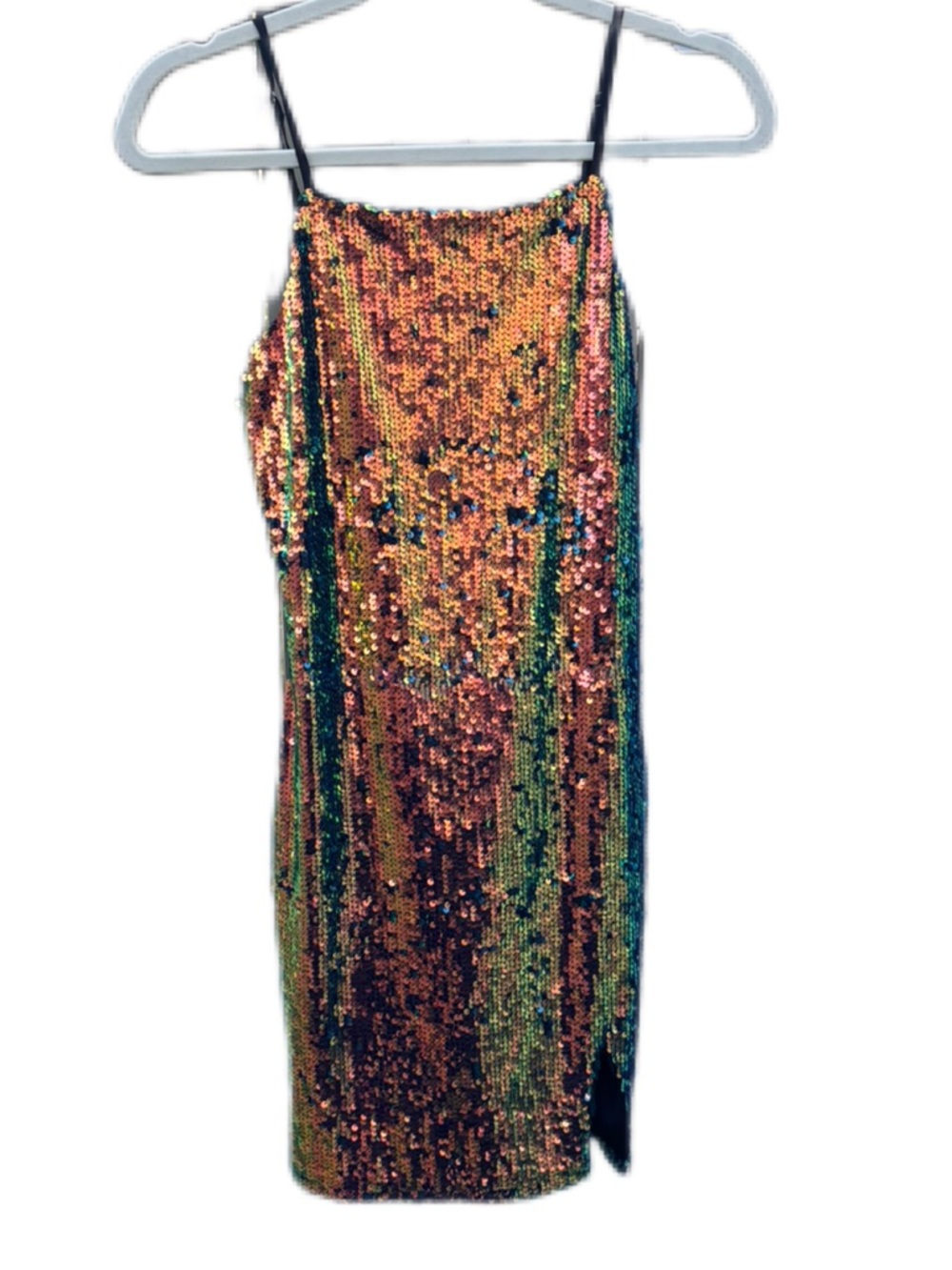 NWT KTK Iridescent Sequin Bodycon Mini Dress Thigh Slit Size S